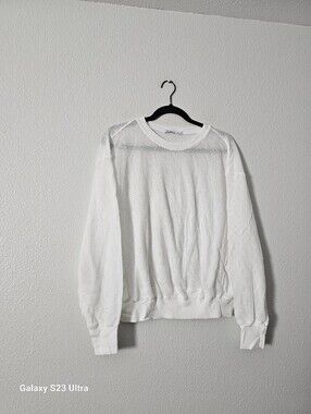 Michael Stars White Mesh Long-Sleeve Pullover Sz S